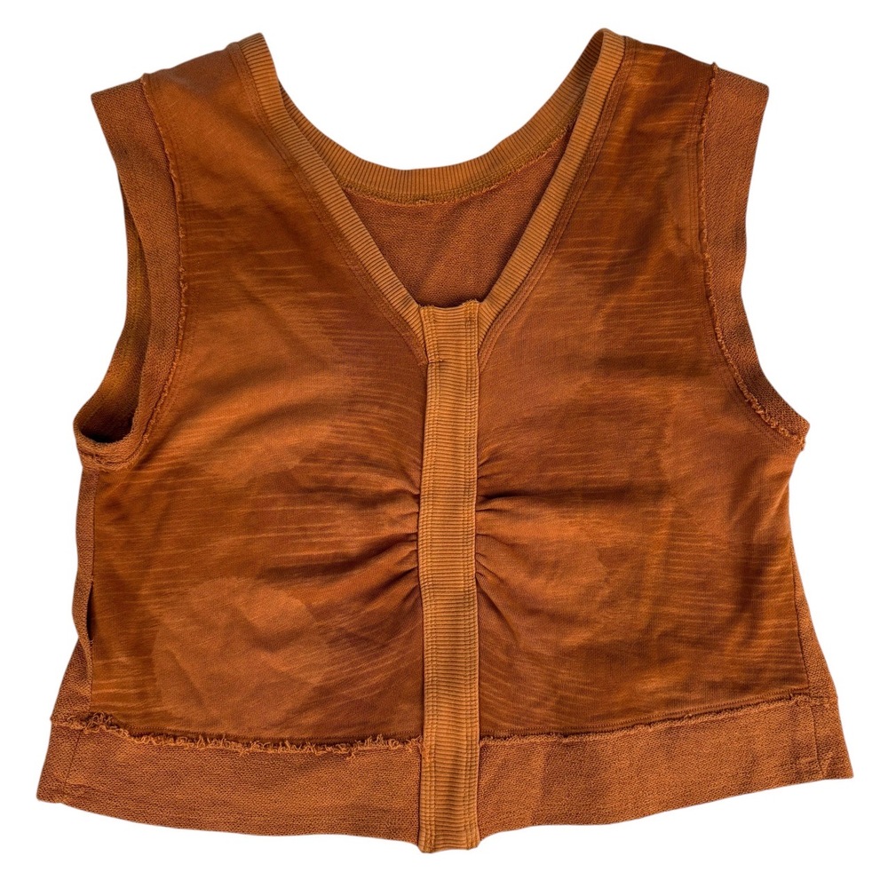 Anthropologie Daily Practice Rust Brown Ruched VNeck Sleeveless Crop Tank Top XS